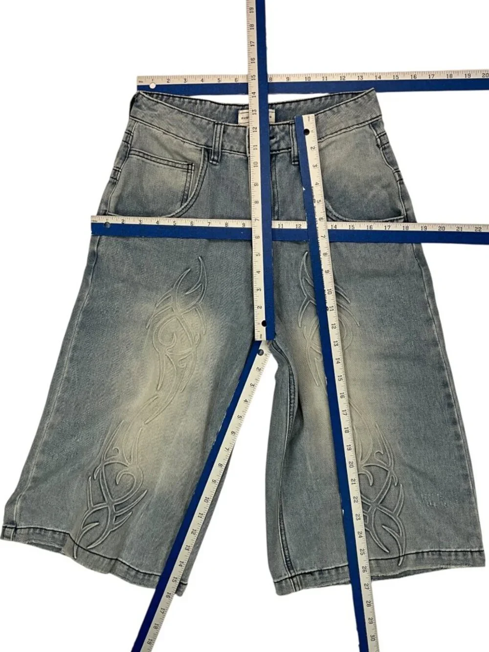 Austin Landing Queen Jorts Denim Shorts 3 Blue Embroidered Tribal Skater